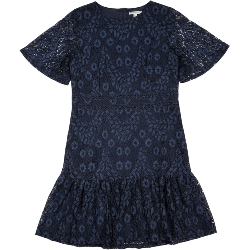 A. Calin Flying Tomato Lace Dress Large Navy Blue Floral Tiered Mini Femme Goth